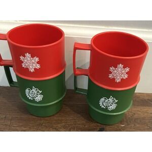 Vintage Tupperware Stackable Mugs Cups Green Red Christmas‎ Holiday Decor